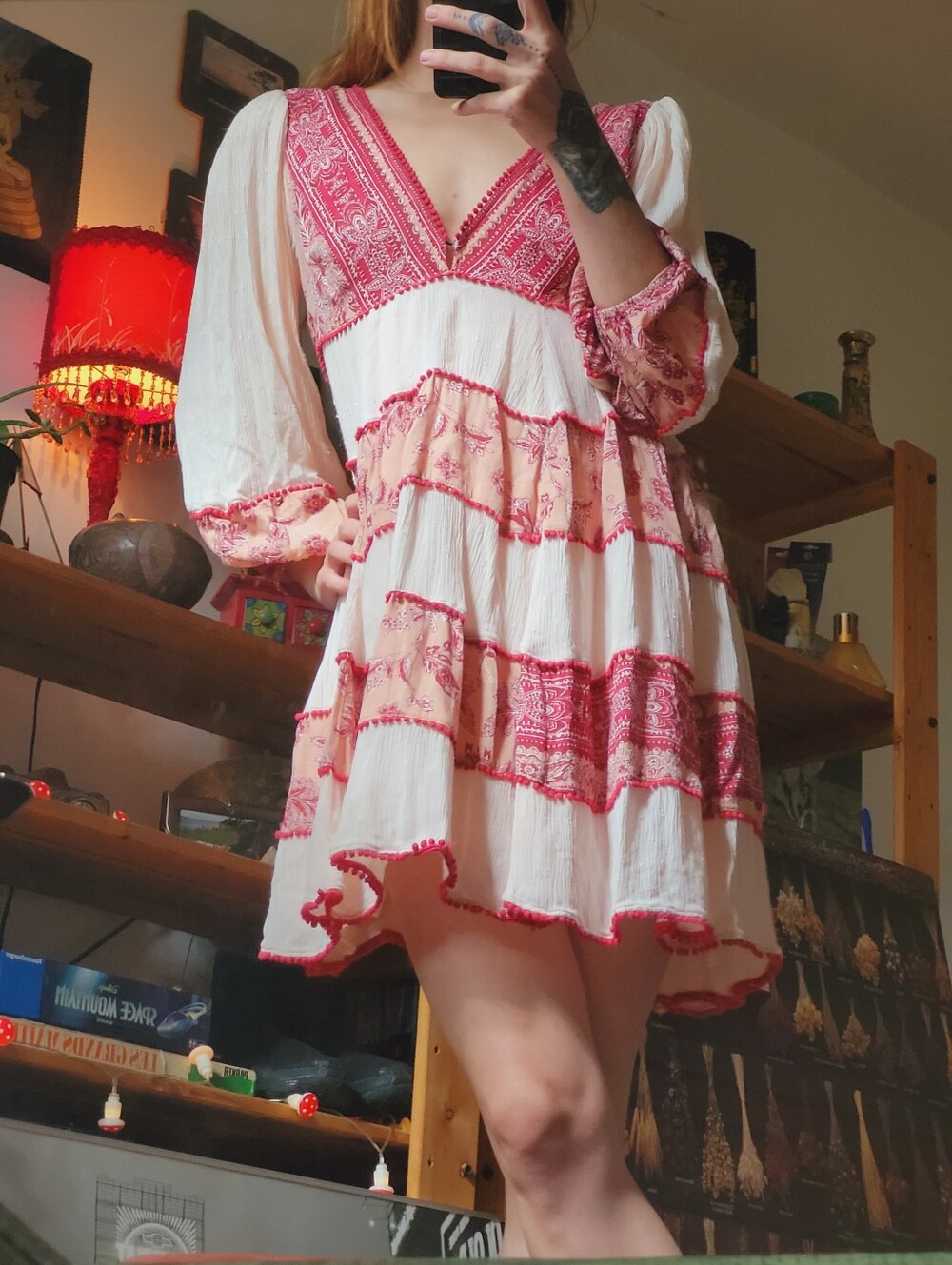 Free People My Love Pink Red Bohemian Mini Dress - Size Xs